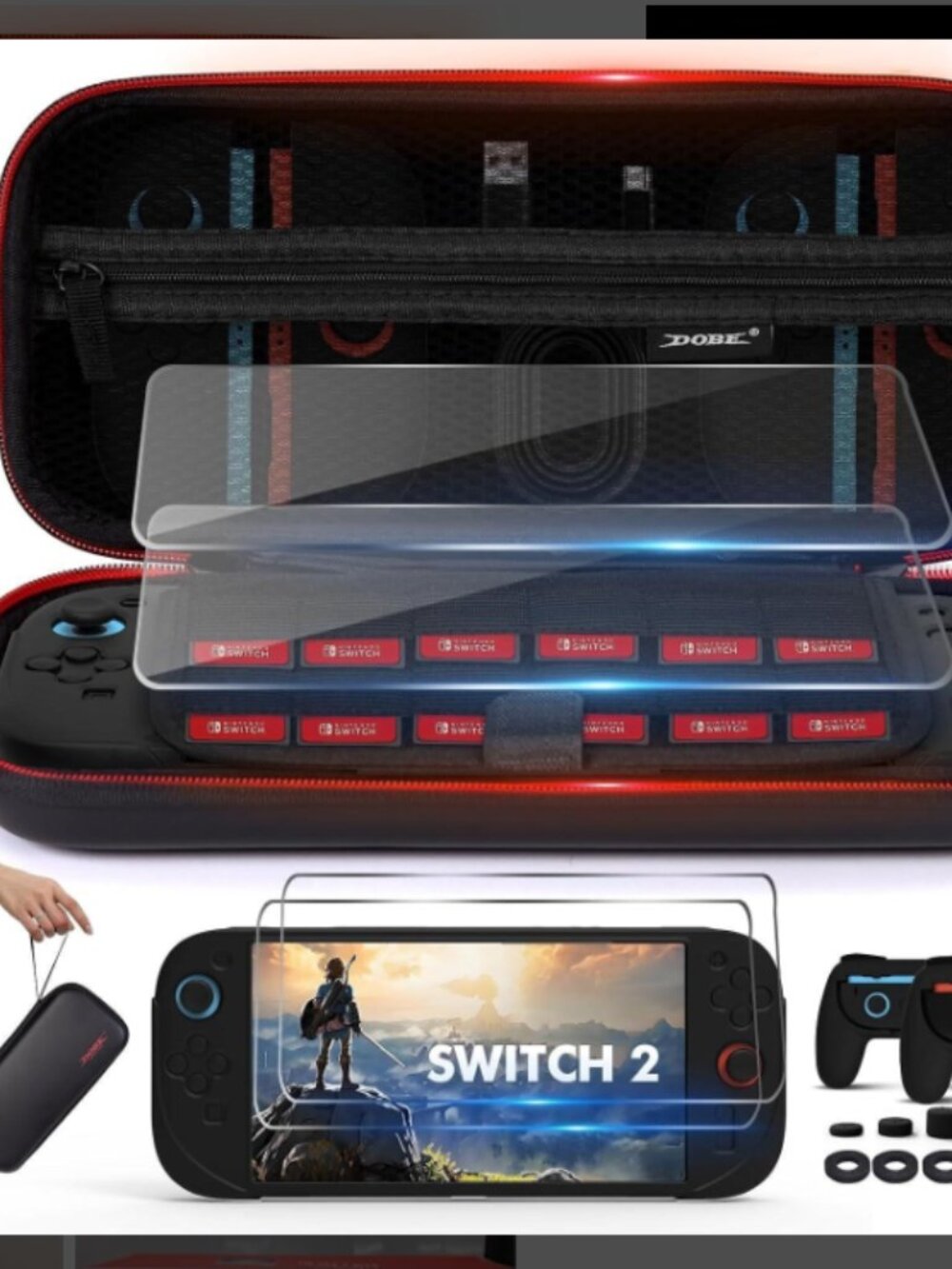 DOBE Nintendo Switch Accessory Kit 18‑in‑1  – Case, Grips, Thumb Caps & More